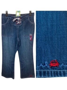 NWT GYMBOREE “Whale Watching” Girls Lace Up Embroidered Jeans Denim Size 7